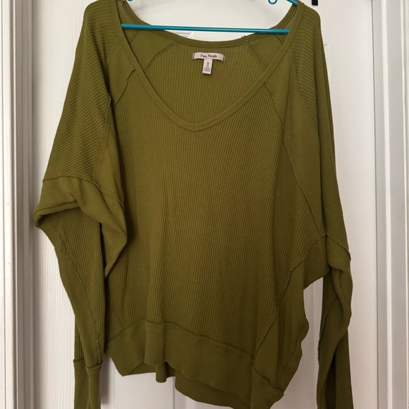 Free People Olive Green Long Sleeve Top Size Medium - Picture 1 of 3